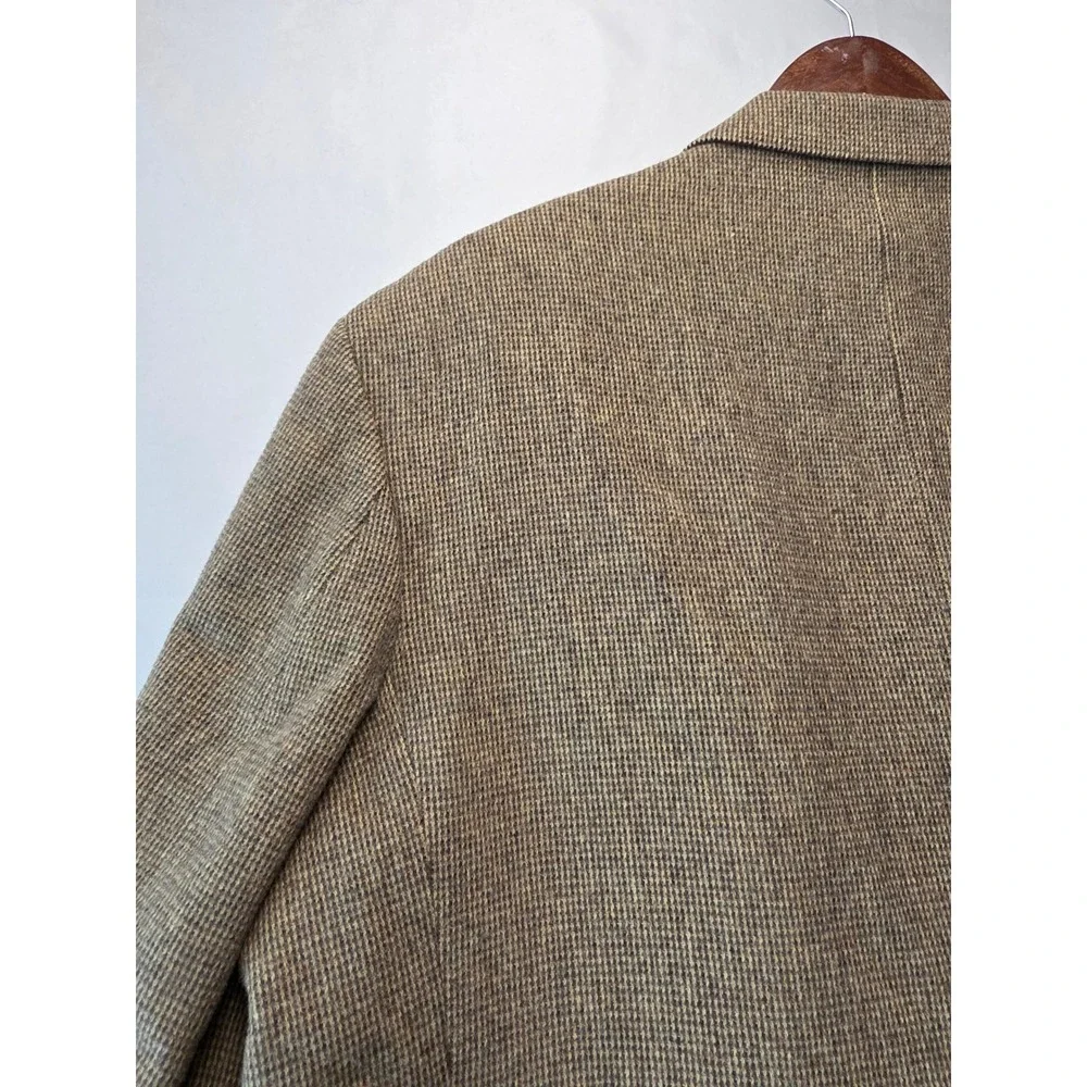 Robert Stock Mens 46R Wool Camel Hair Blend Blazer Sport Coat Brown Houndstooth